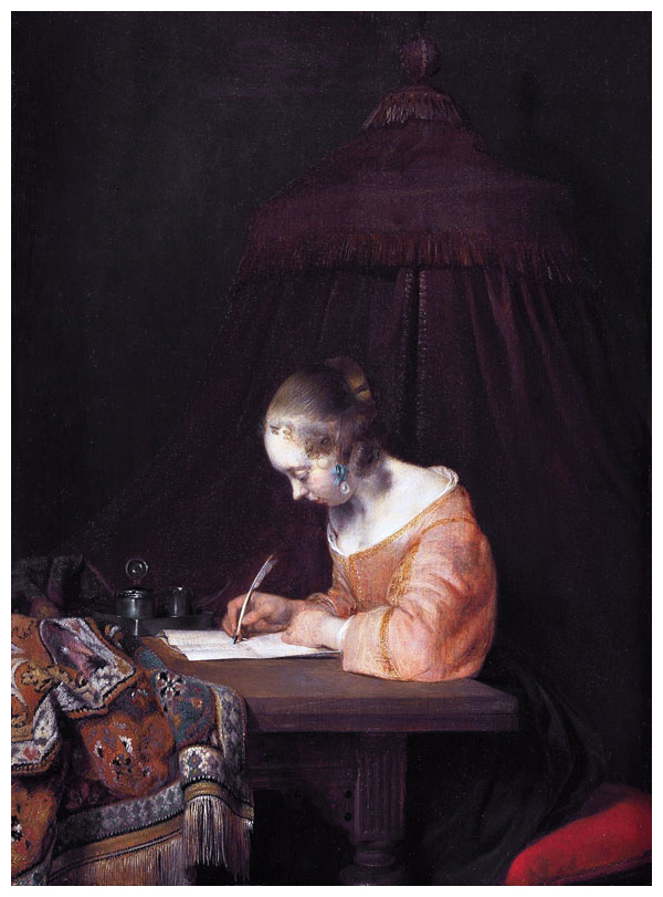 Gerard ter Borch, <em>Woman Writing a Letter</em> (ca. 1655) <strong>Wikimedia Commons</strong>