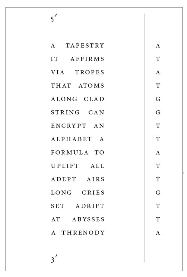 From “The March of the Nucleotides,” <em>The Xenotext: Book 1</em> <strong>© Christian Bök 2015. Used with permission of Coach House Books.</strong>