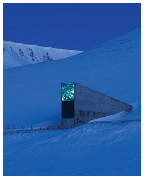 “Inside it is sparse and utilitarian: almost brutal in its simplicity. This is not a facility of bright laboratories, gleaming stainless steel, and legions of white-coated scientists. It is a vault: bare, dry, cold, secure from the elements, and far removed from most of the turmoil of the outside world.” —<em>Sir Peter Crane</em> <strong>Photograph by Mari Tefre, courtesy of Prospecta Press.</strong>