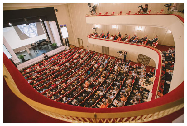 In Lindau’s Stadttheater, laureates and other conference participants attend the opening ceremony for the 66th Lindau Nobel Laureate Meeting. <strong>Photo courtesy of Christian Flemming/Lindau Nobel Laureate Meetings.</strong>