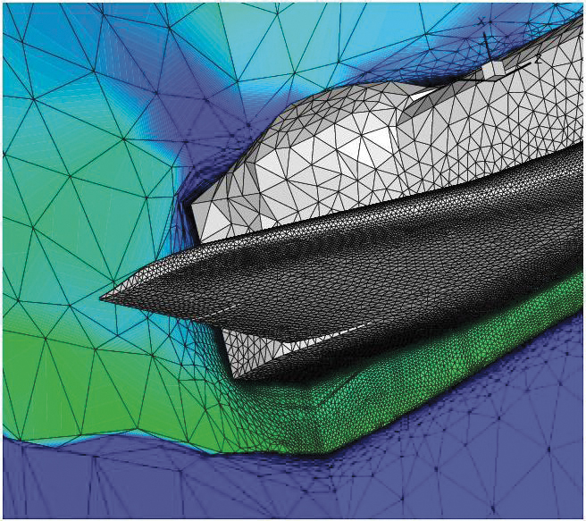 Aeronautics engineers use simulations from computational fluid dynamics to model airflows around proposed aircraft. They have become so good at this that they can test new aircraft designs without wind tunnels or test flights. The first step is to build a three-dimensional mesh in the space surrounding the aircraft (<em>in this case for the Space Shuttle</em>). The spacing of the grid points is smaller near the fuselage, where the changes in air movement are greatest. Then the differential equations of airflow are converted to difference equations on the mesh. A supercomputer grinds out the profiles of the flow field and the forces on each part of the aircraft over time. <strong>Image courtesy of Peter A. Gnoffo and Jeffery A. White/NASA.</strong>